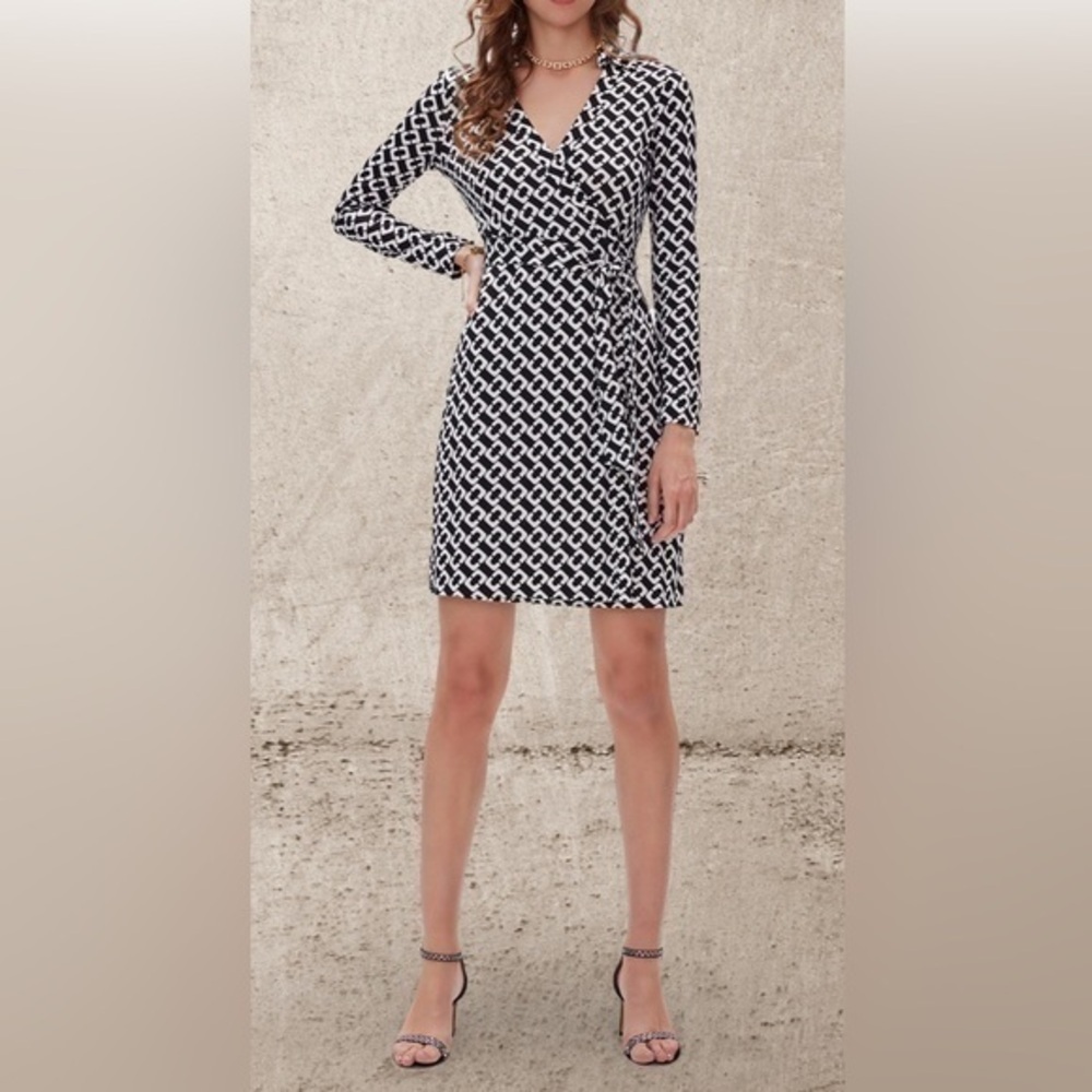 TART 💓SZ XS S💓BLACK AND WHITE SILK EFFECT JERSEY WRAP DRESS EXCELLENT CONDITION - Picture 11 of 11